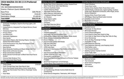 Platinum 2024 Mazda CX-30 2.5 S Preferred Package