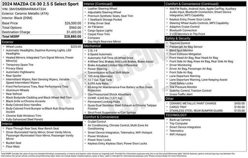 Ceramic Metallic 2024 Mazda CX-30 Select