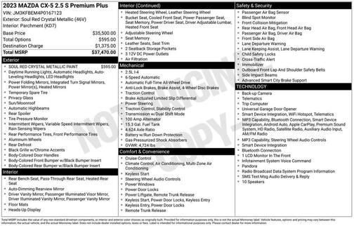 Soul Red Crystal Metallic 2023 Mazda CX-5 2.5 S Premium Plus Package
