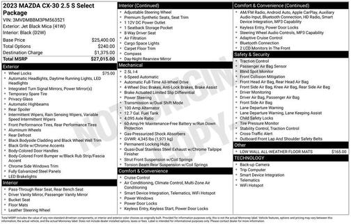 Jet Black Mica 2023 Mazda CX-30 2.5 S Select Package
