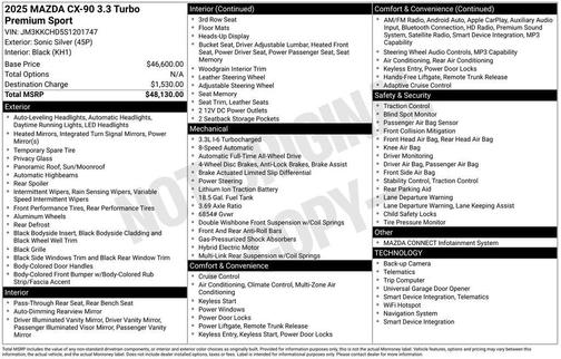 Sonic Silver Metallic 2025 Mazda CX-90 Premium