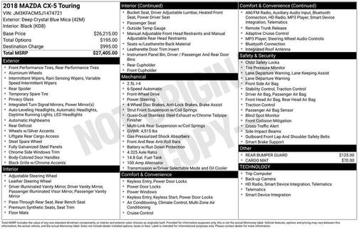 Deep Crystal Blue Mica 2018 Mazda CX-5 Touring