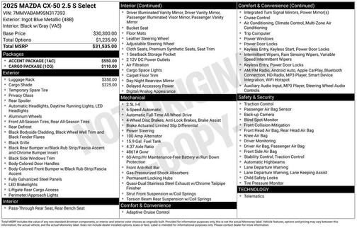 2025 Mazda CX-50 2.5 S Select Package