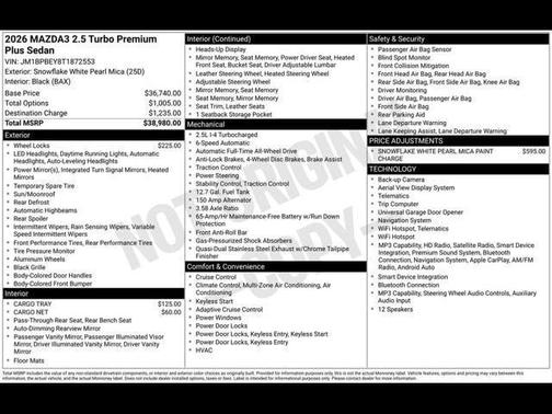 Snowflake White Pearl 2026 Mazda Mazda3 AWD w/Premium Package