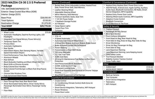 Deep Crystal Blue Mica 2023 Mazda CX-30 2.5 S Preferred Package