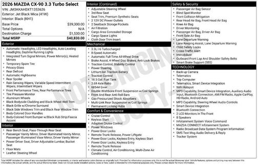 Jet Black Mica 2026 Mazda CX-90 3.3 Turbo Select