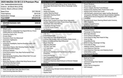 Jet Black Mica 2025 Mazda CX-50 2.5 S Premium Plus Package