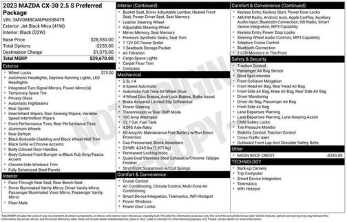Jet Black Mica 2023 Mazda CX-30 2.5 S Preferred Package