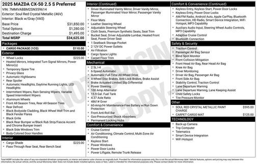 Soul Red Crystal Metallic 2025 Mazda CX-50 2.5 S Preferred Package