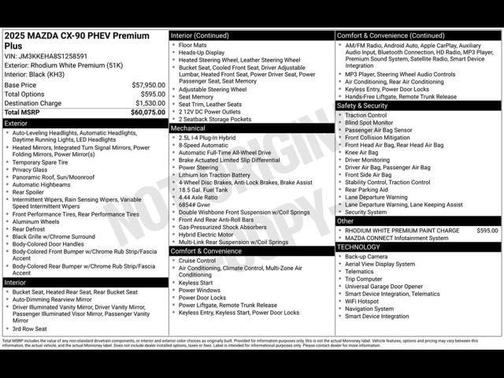 Rhodium White Premium 2025 Mazda CX-90 PHEV Premium Plus Package