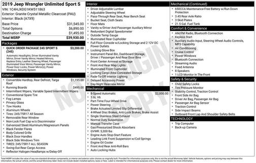 Granite Crystal Clearcoat Metallic 2019 Jeep Wrangler Unlimited Sport