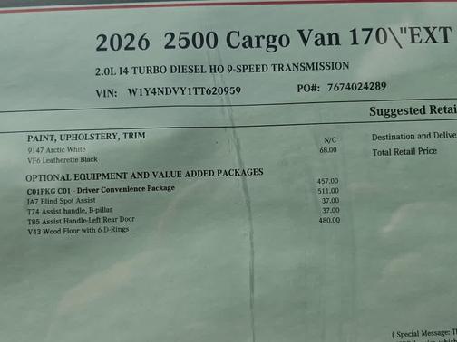 Arctic White 2026 Mercedes-Benz Sprinter 2500 170 WB High Roof Extended Cargo