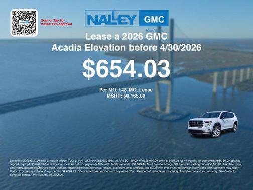 Glacier White Tricoat 2026 GMC Acadia FWD Elevation