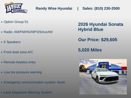 Serenity White 2026 Hyundai SONATA Hybrid Base