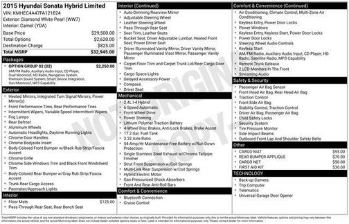 Diamond White Pearl 2015 Hyundai SONATA Hybrid Limited