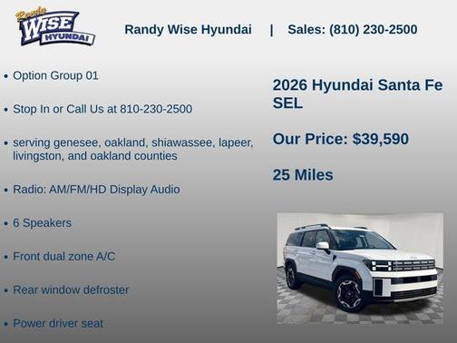 Serenity White 2026 Hyundai SANTA FE SEL 2.4