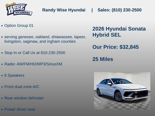 Serenity White 2026 Hyundai SONATA Hybrid SE