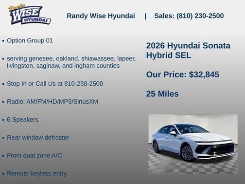 Serenity White 2026 Hyundai SONATA Hybrid SE