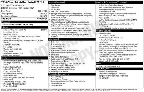 Iridescent Pearl Tricoat 2016 Chevrolet Malibu Limited LTZ