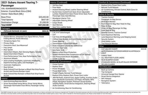 Crystal Black Silica 2021 Subaru Ascent Touring 7-Passenger