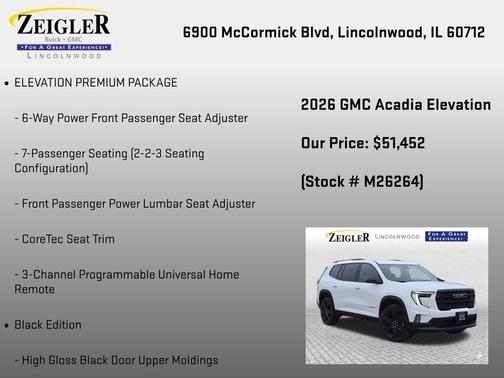 Summit White 2026 GMC Acadia Elevation AWD