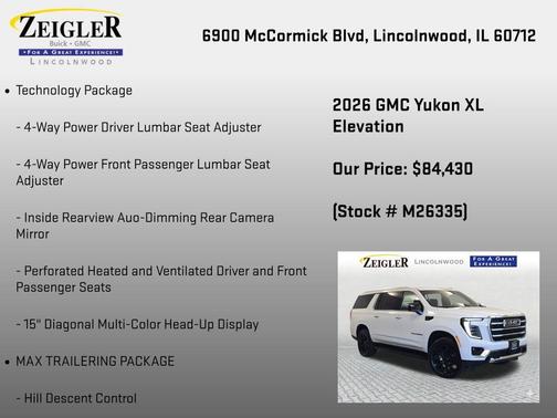 Summit White 2026 GMC Yukon XL 4WD Elevation