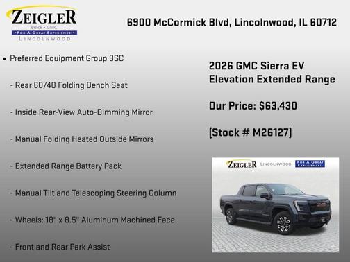 Deep Ocean Metallic 2026 GMC Sierra EV Extended Range Elevation