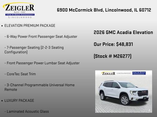 Summit White 2026 GMC Acadia Elevation AWD