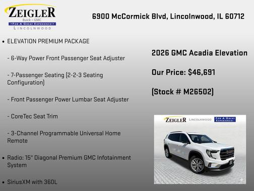 Summit White 2026 GMC Acadia Elevation AWD