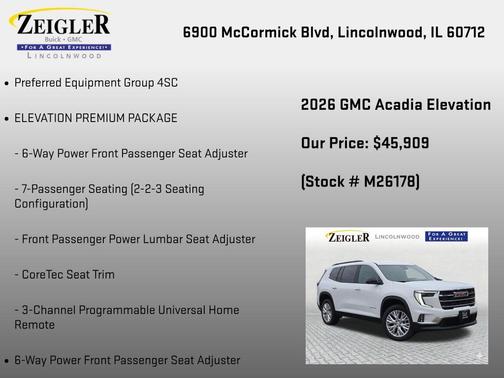 Summit White 2026 GMC Acadia Elevation FWD