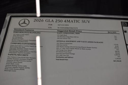 Night Black 2026 Mercedes-Benz GLA 250 4MATIC