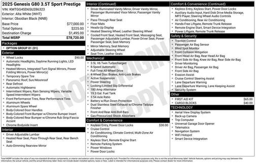 2025 Genesis G80 3.5T Sport Prestige AWD