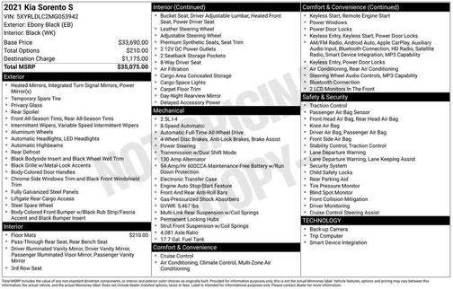 Ebony Black 2021 Kia Sorento S