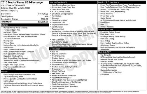 Silver Sky Metallic 2015 Toyota Sienna LE