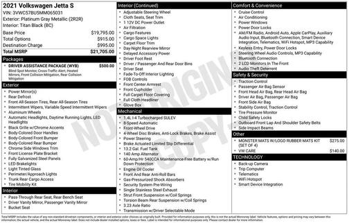 Platinum Gray Metallic 2021 Volkswagen Jetta 1.4T S