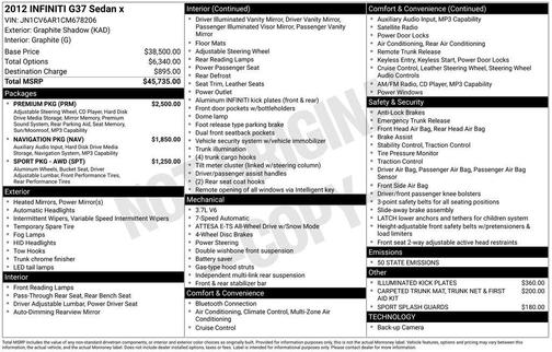 2012 INFINITI G37x Base