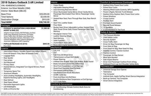 2018 Subaru Outback 3.6R Limited