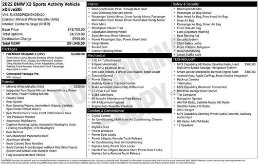 White Metallic 2022 BMW X3 xDrive30i