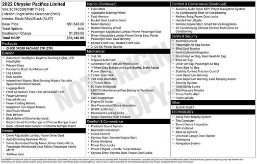 Bright White Clearcoat 2022 Chrysler Pacifica Limited