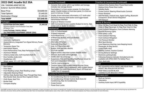 Summit White 2022 GMC Acadia FWD SLE