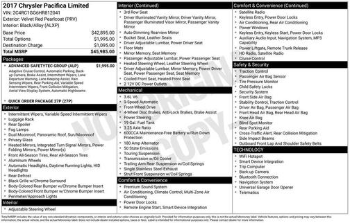 Velvet Red Pearlcoat 2017 Chrysler Pacifica Limited