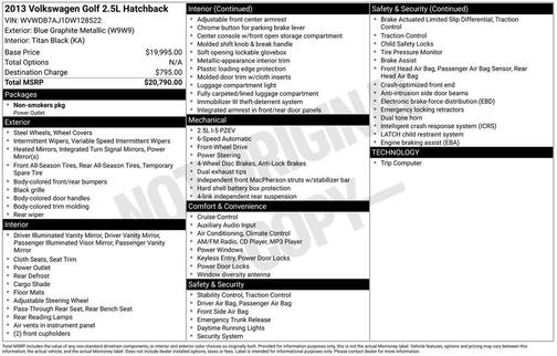 2013 Volkswagen Golf 2.5L