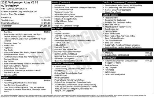 2022 Volkswagen Atlas 3.6L SE w/Technology