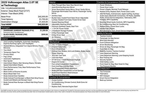 Deep Black 2025 Volkswagen Atlas 2.0T SE w/Technology