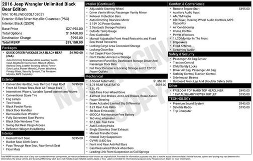 2016 Jeep Wrangler Unlimited Black Bear