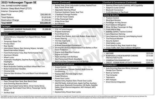Deep Black 2023 Volkswagen Tiguan 2.0T SE