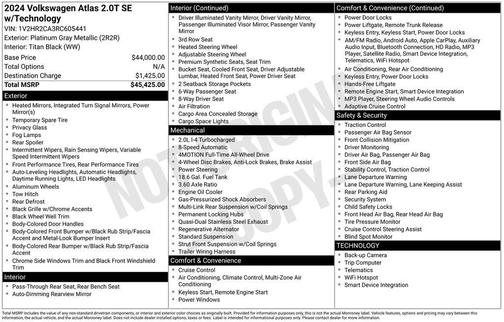 2024 Volkswagen Atlas 2.0T SE w/Technology 4MOTION