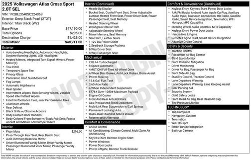 Deep Black Pearl 2025 Volkswagen Atlas Cross Sport 2.0T SEL