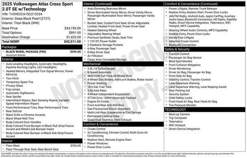 2025 Volkswagen Atlas Cross Sport 2.0T SE w/Technology 4MOTION