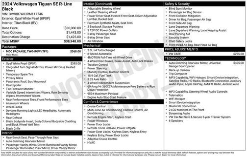 Opal White Pearl 2024 Volkswagen Tiguan 2.0T SE R-Line Black 4MOTION